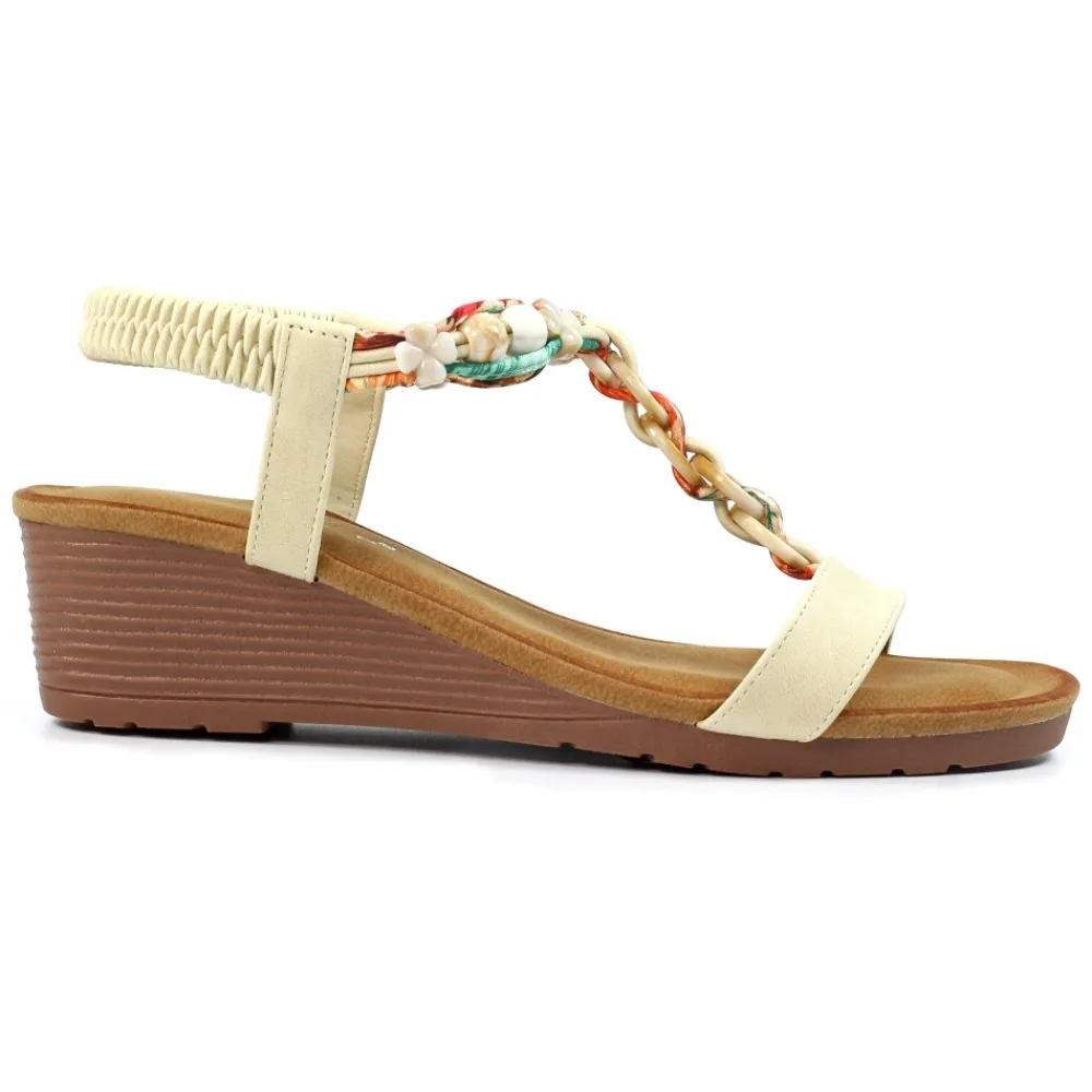 Elasticated | T-bar-Lunar Shoes Clemont Beige Sandal