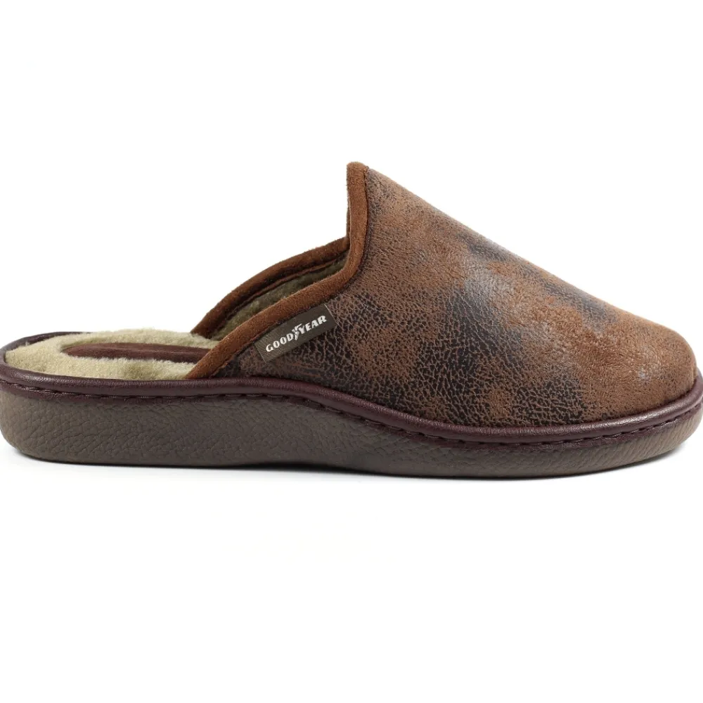Mens Slippers-Lunar Shoes Glen Brown Mule Slipper