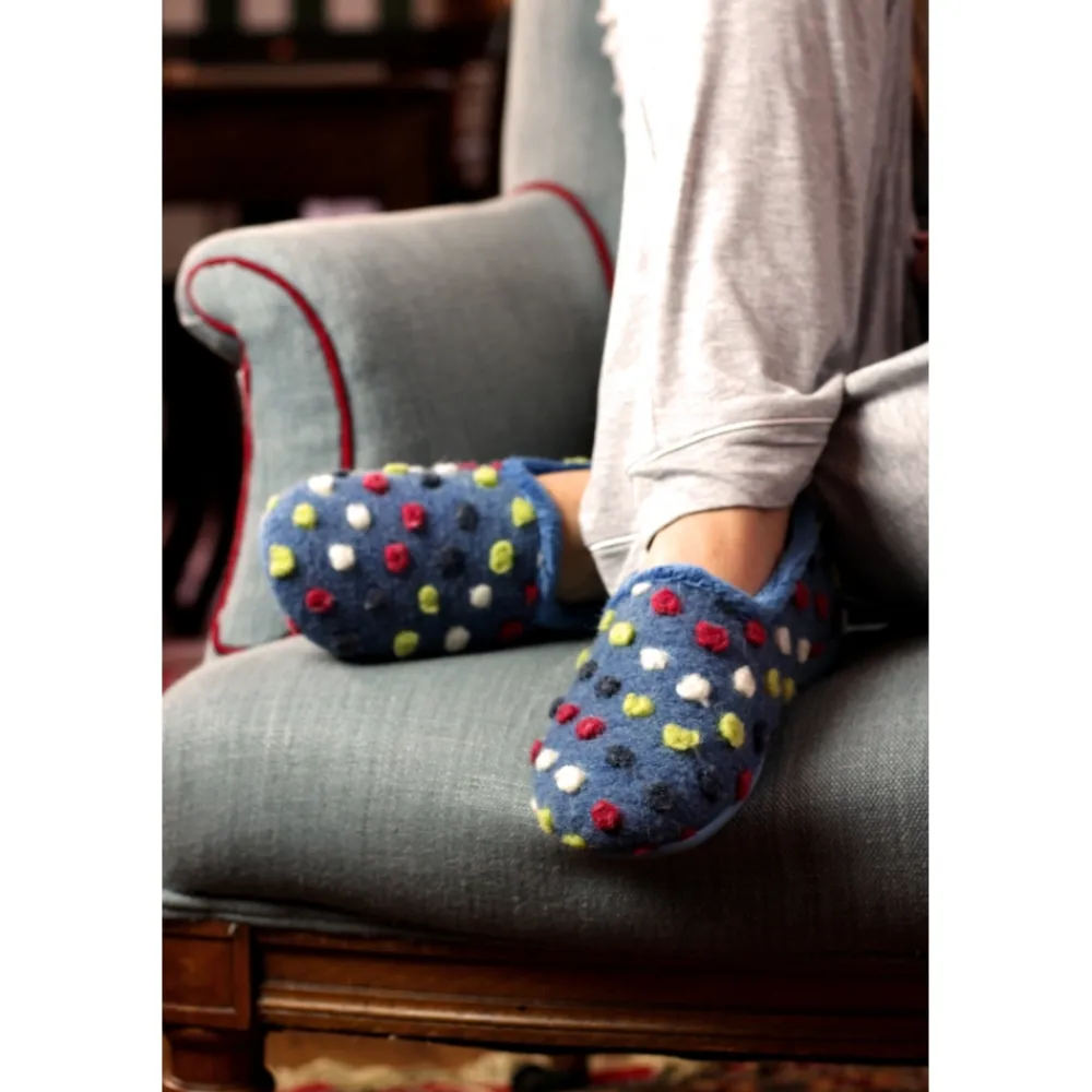 Pump | Slip-on-Lunar Shoes Helix Mid Blue Polka Dot Slipper