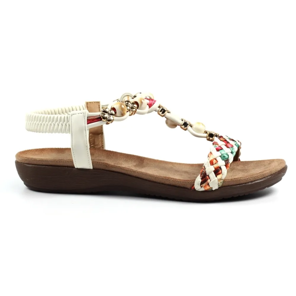 Elasticated-Lunar Shoes Larissa White Sandal