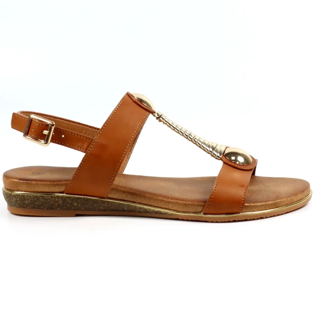 T-bar-Lunar Shoes Renoir Tan Sandal