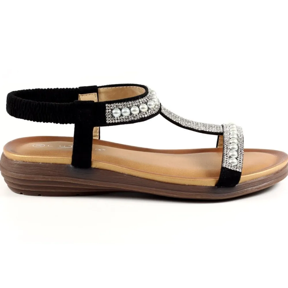Elasticated | T-bar-Lunar Shoes Tancy Black Pearl Sandal